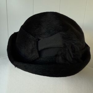 VTG 40s 50s I. Magnin Small Half Hat Derby Fedora Italy Retro Black Tassel Scarf